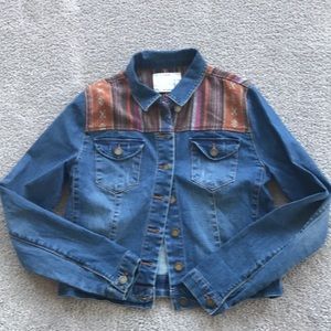 Denim jacket with southwest trim M